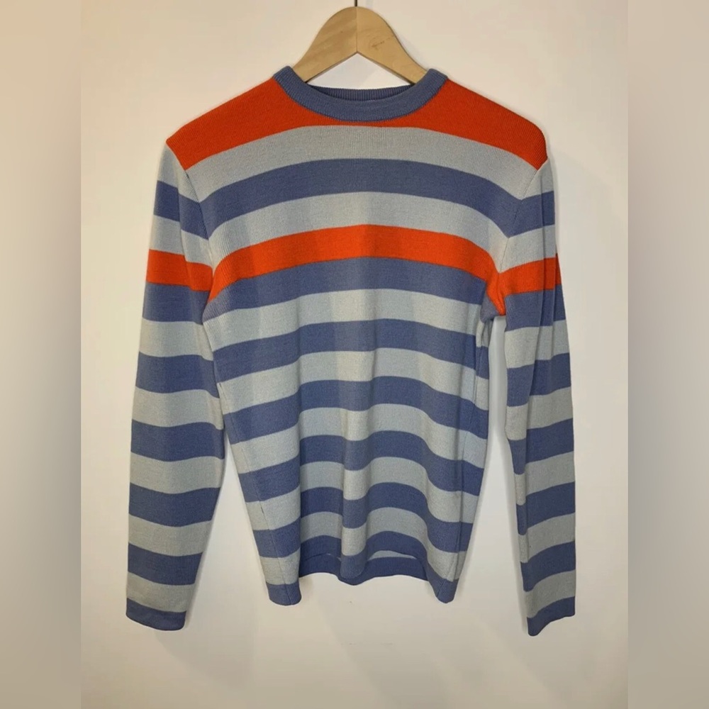 Slalom Vintage Men’s Wool Striped Pullover Blue Sweater Size L